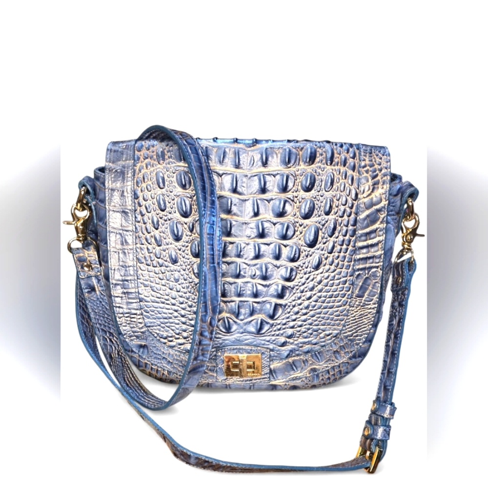 Brahmin Briar Croc Embossed Leather Heavenly Blue Ombre Melbourne Crossbody - Picture 9 of 9